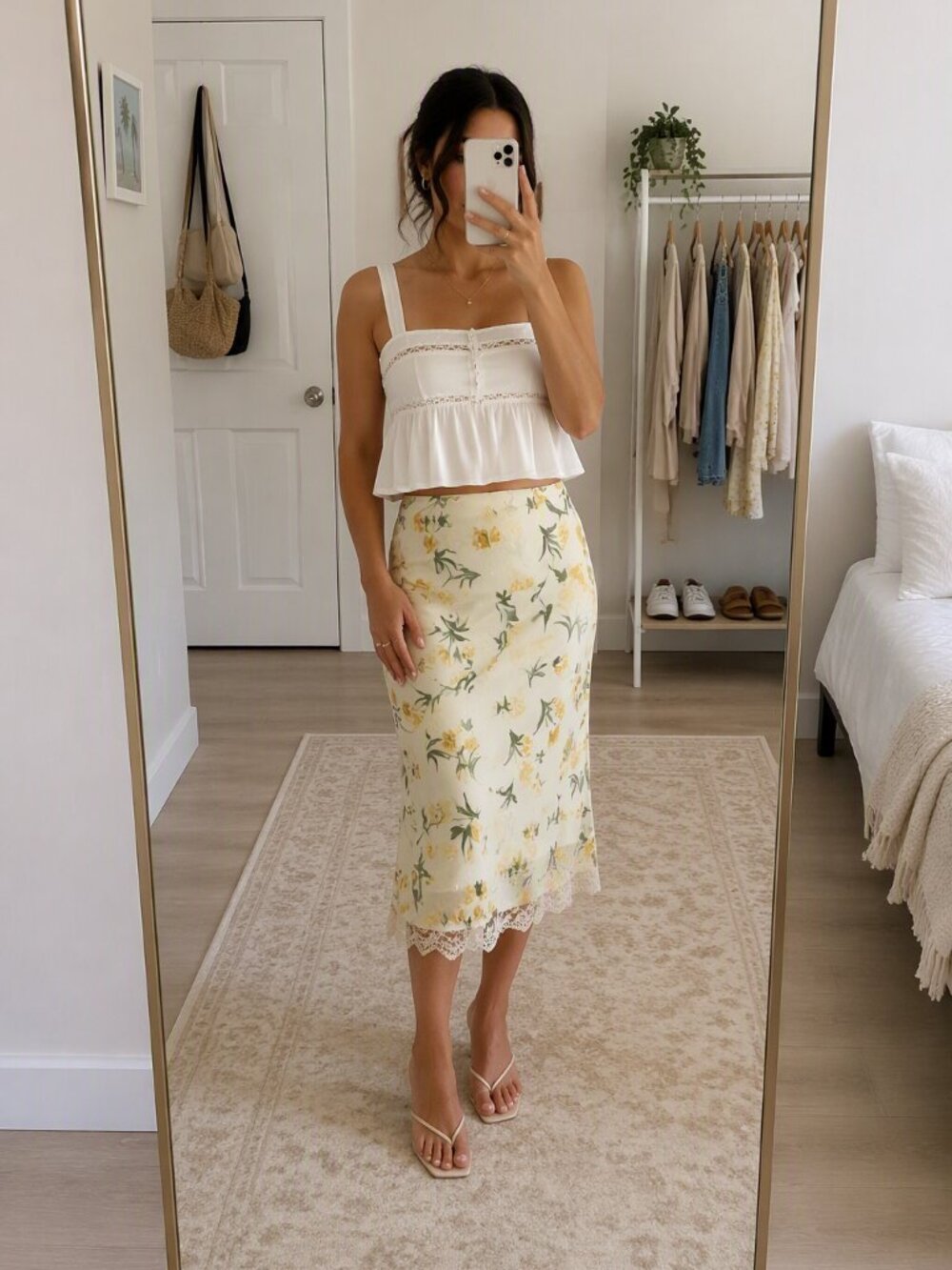 🌼 Wild Fable Ivory Yellow Floral Midi Skirt | Lace Trim Cottagecore | XL | NWT